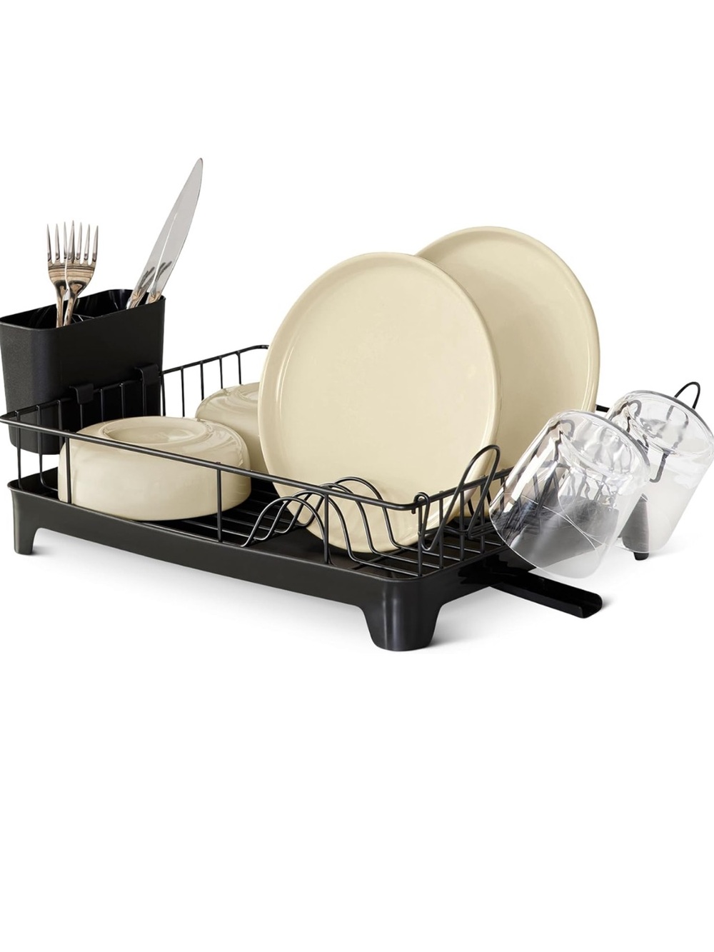 Black Dish Drying Rack with Utensil Holder